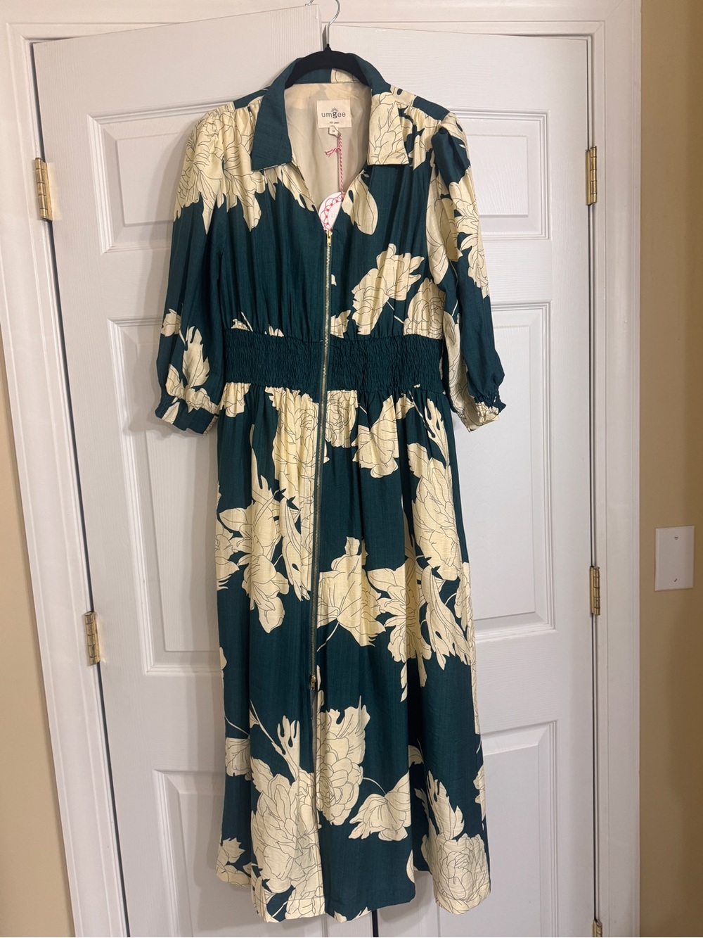 Umgee Teal and Cream Floral Button-Front Maxi Dress